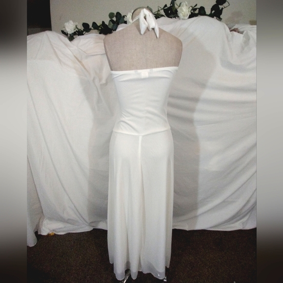 Mariposa Vintage Halter Sheath  Dress,Ivory Sparkle Beads, Pleats, Long, XS-S - Picture 4 of 10